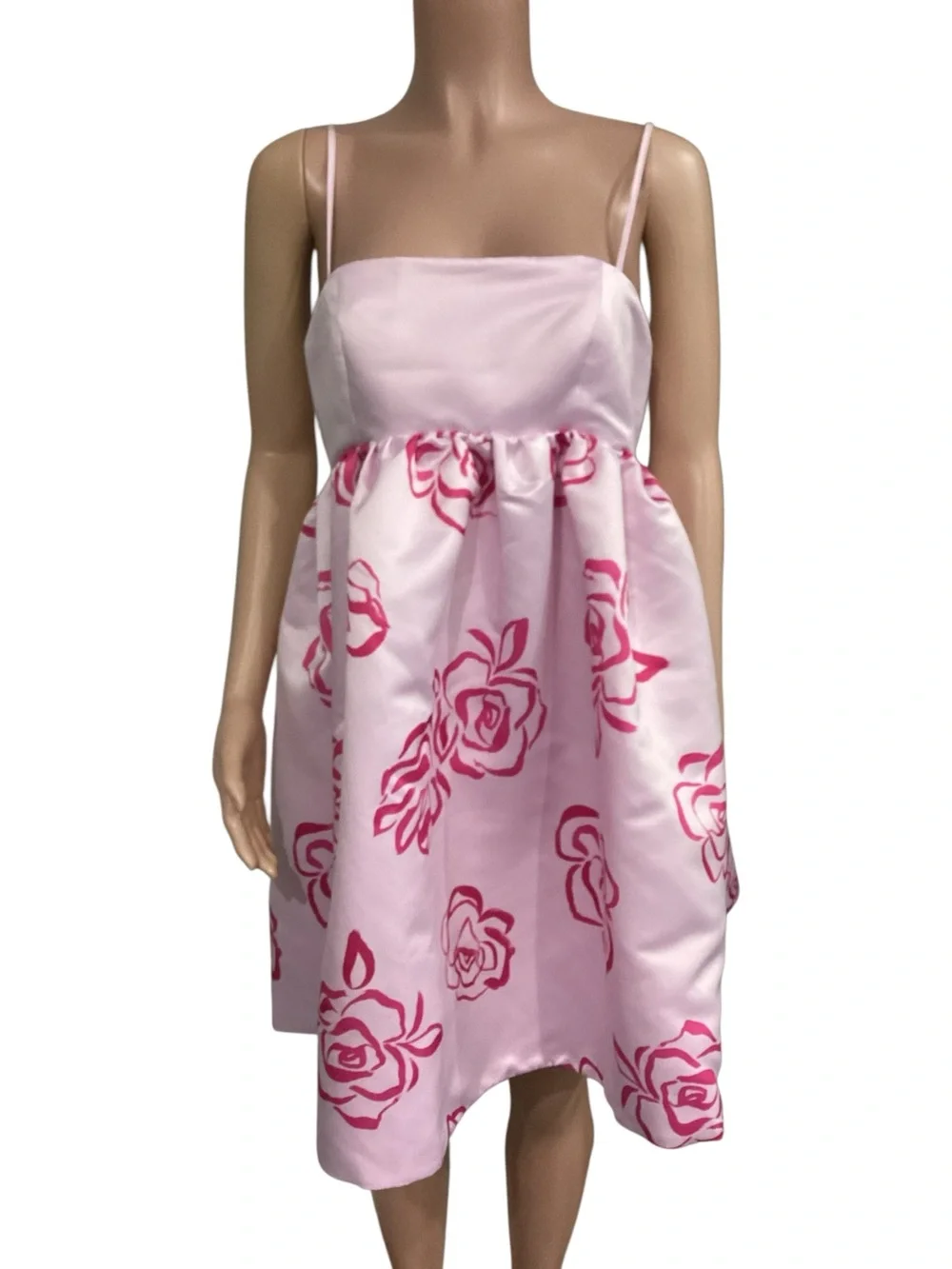 Maeve Babydoll Mini Dress Pink Combo Floral Roses Fit & Flare size Medium Read - Picture 4 of 12